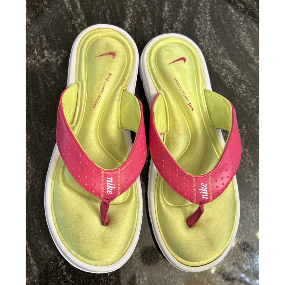 Nike Comfort Thong Women's Size 8 Vivid Pink Neon Green 354925-612 Shoes - Picture 2 of 11